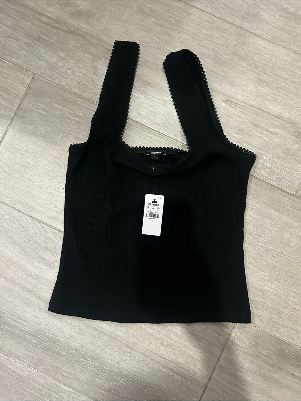 Express Black Ribbed Tank Top with Scallop Trim